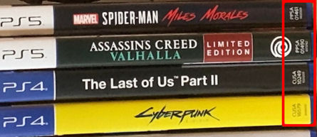 CUSA and PPSA codes printed on Xbox game case spines
